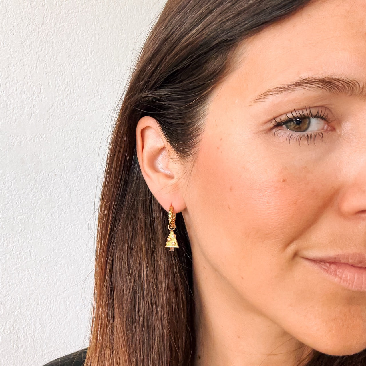 Pearl Christmas Tree Huggie Hoop Charms