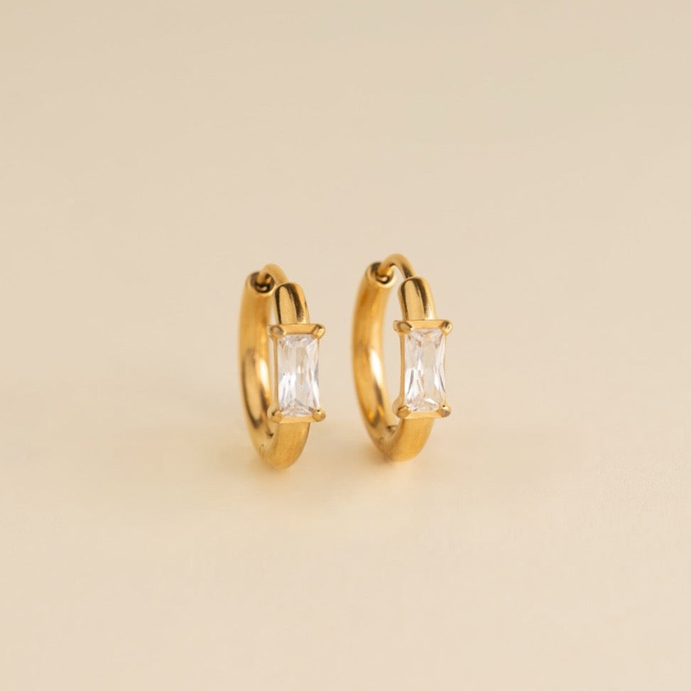 Titanium Baguette Crystal Rounded Huggie Hoop Earrings