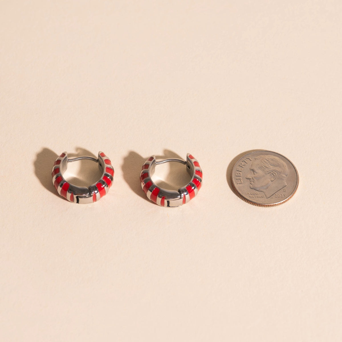 Red Striped Rounded Super Chunky Huggie Hoop Earrings