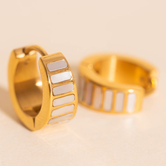 Pearl Shell Teardrop Super Chunky Huggie Hoop Earrings