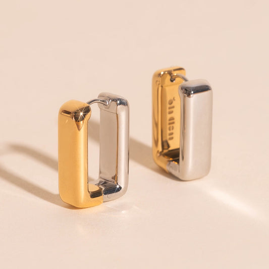 Chunky Rounded Rectangle Huggie Hoop Earrings