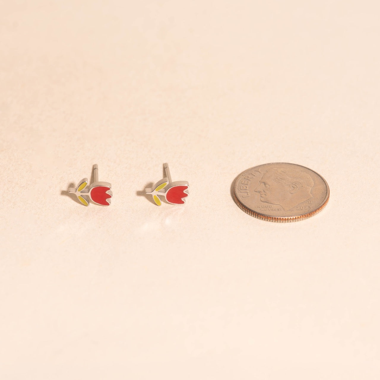 Red Tulip Stud Earrings