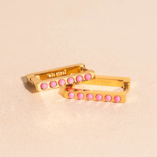 Rounded Stone Rectangle Huggie Hoop Earrings