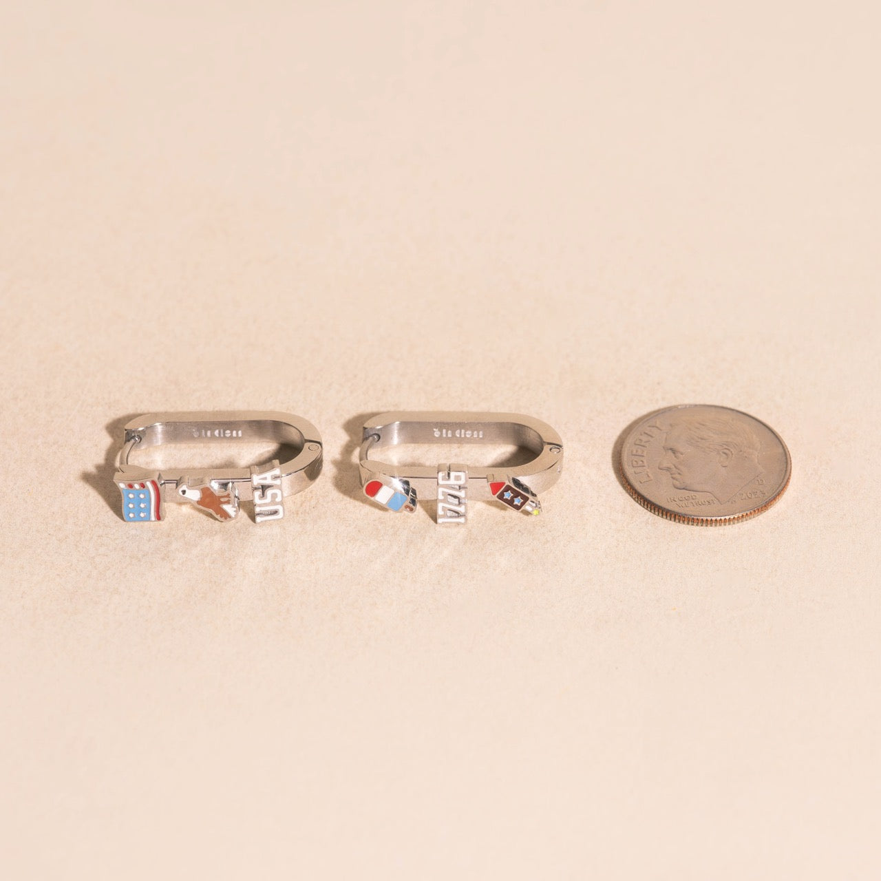 USA Oblong 3D Huggie Hoop Earrings