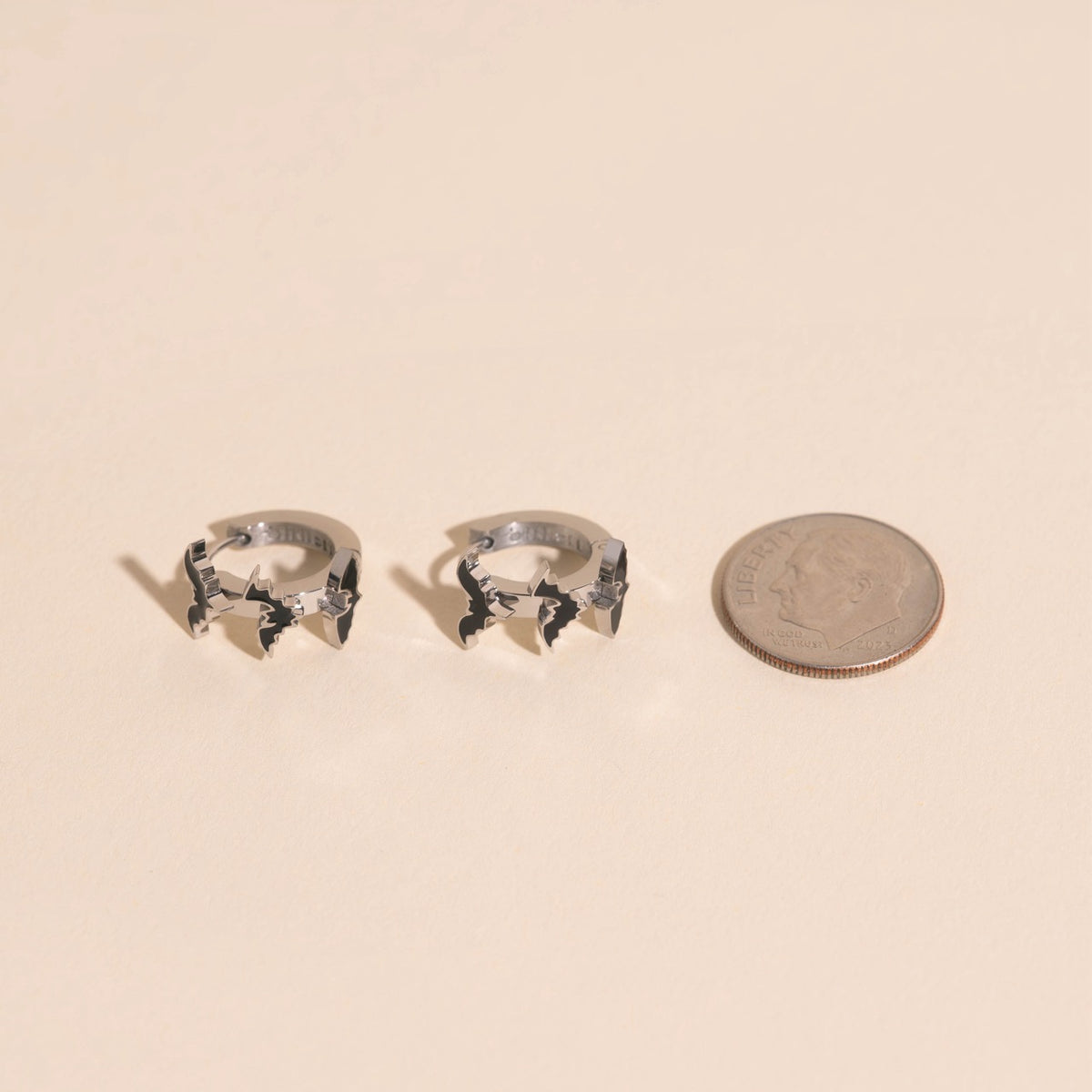 Black Bat 3D Huggie Hoop Earrings