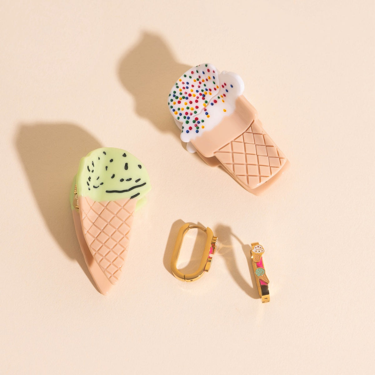 Ice Cream Cones 3D Huggie Hoop Earrings