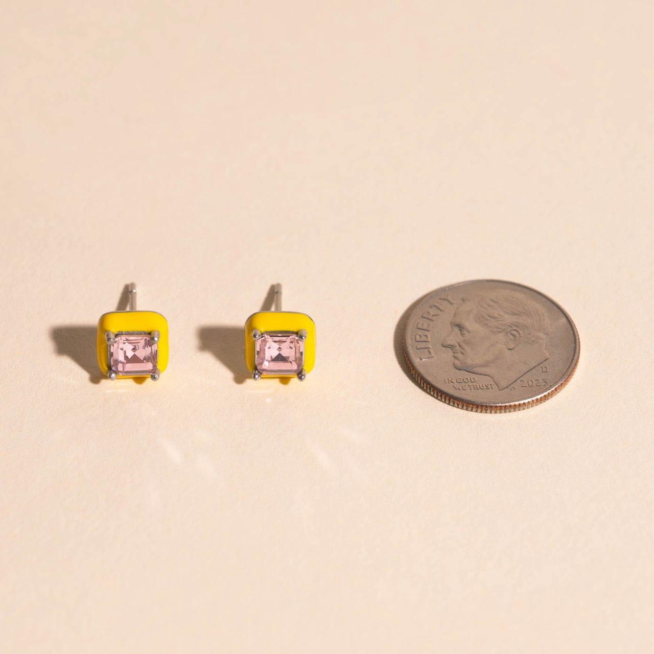 Neon Yellow Square Color Dab Stud Earrings