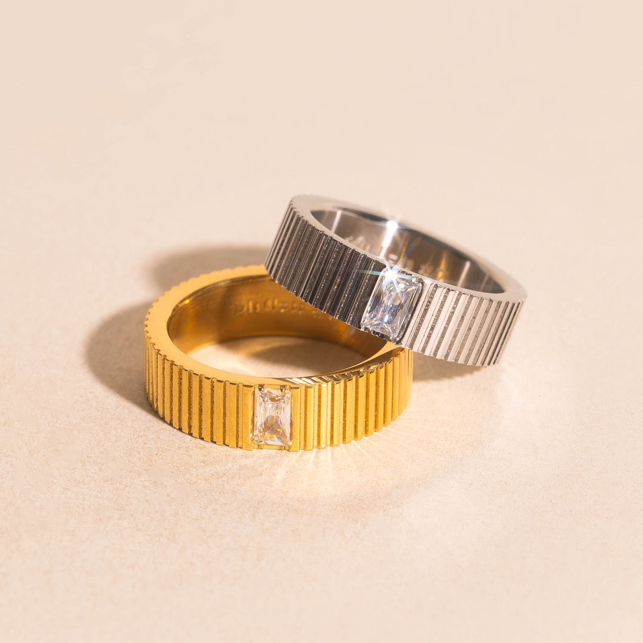 Crystal Baguette Textured Ring
