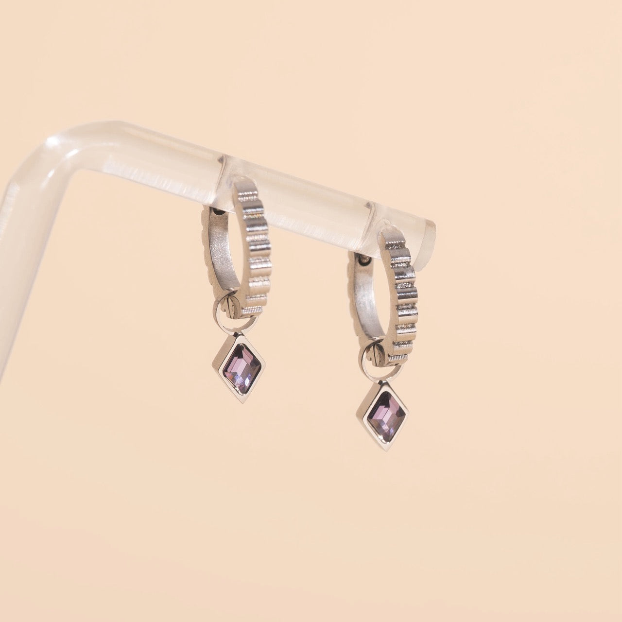 February Birthstone Huggie Hoop Charms