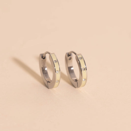 Enamel Crystal Huggie Hoop Earrings