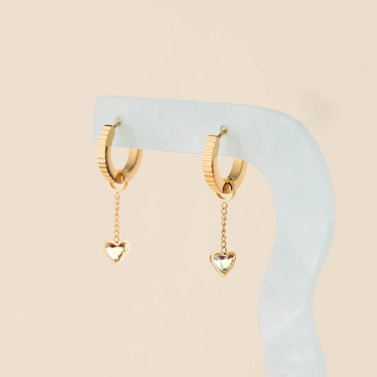 Iridescent Hanging Heart Huggie Hoop Charms