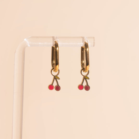 Mini Cherry Huggie Hoop Charms