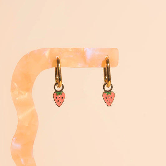 Mini Strawberry Huggie Hoop Charms