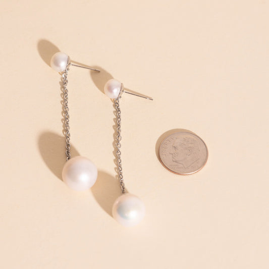 Pearl Line Stud Earrings