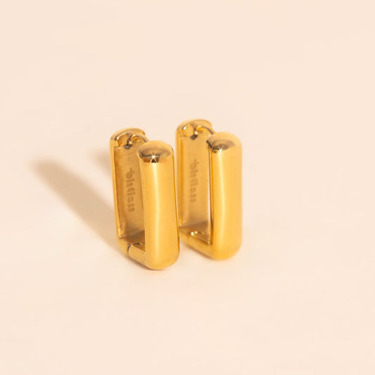 Chunky Rounded Rectangle Huggie Hoop Earrings
