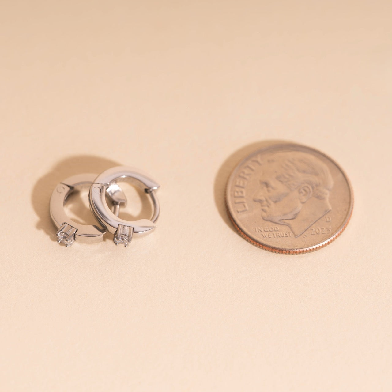 Round Crystal Tiny Huggie Hoop Earrings