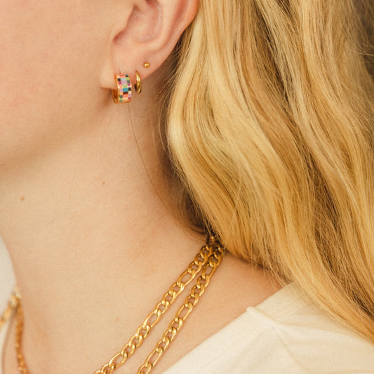 Checkered Super Chunky Huggie Hoop Earrings