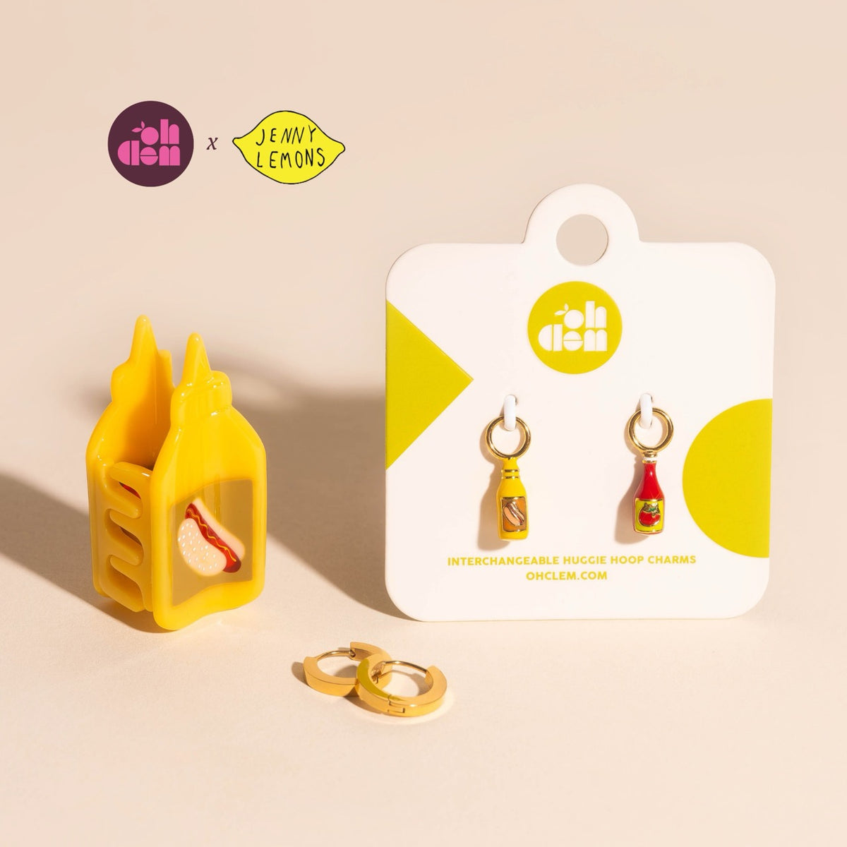 Pack: Ketchup & Mustard Charms, Huggies, & Claw Clip
