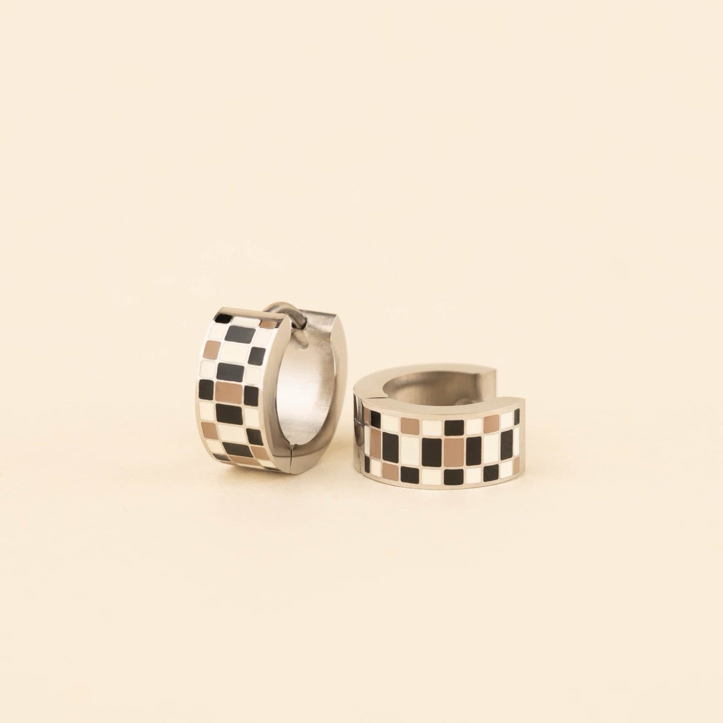 Checkered Super Chunky Huggie Hoop Earrings