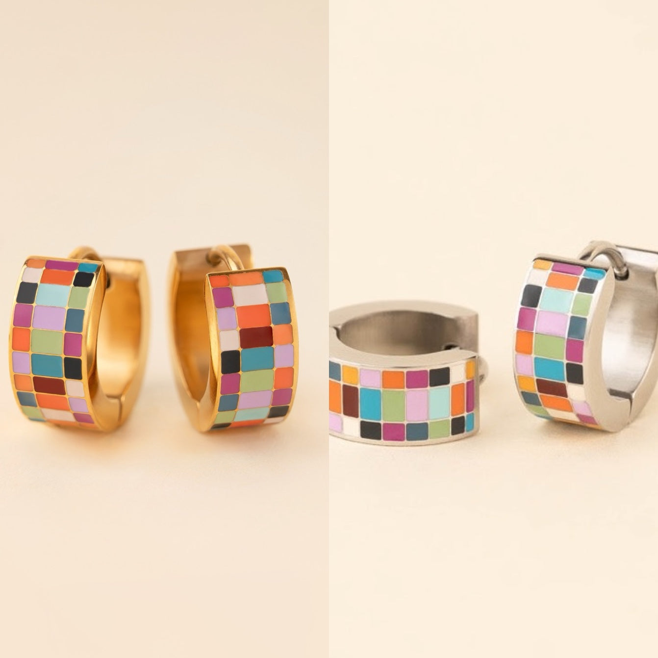 Checkered Super Chunky Huggie Hoop Earrings