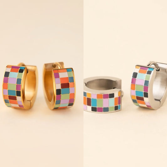 Checkered Super Chunky Huggie Hoop Earrings