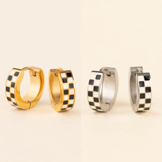 Checkered Chunky Huggie Hoop Earrings