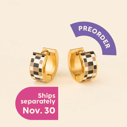 Checkered Super Chunky Huggie Hoop Earrings