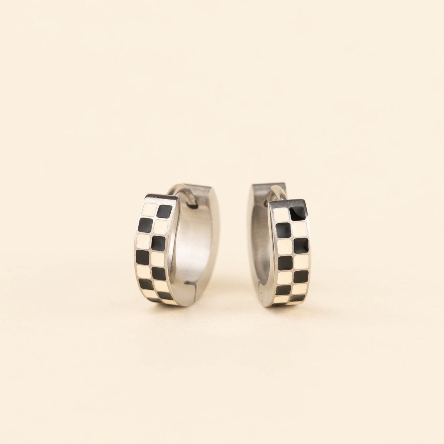 Checkered Chunky Huggie Hoop Earrings