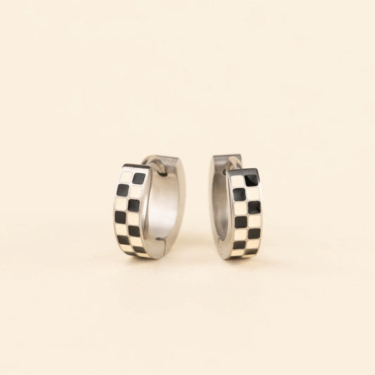 Checkered Chunky Huggie Hoop Earrings