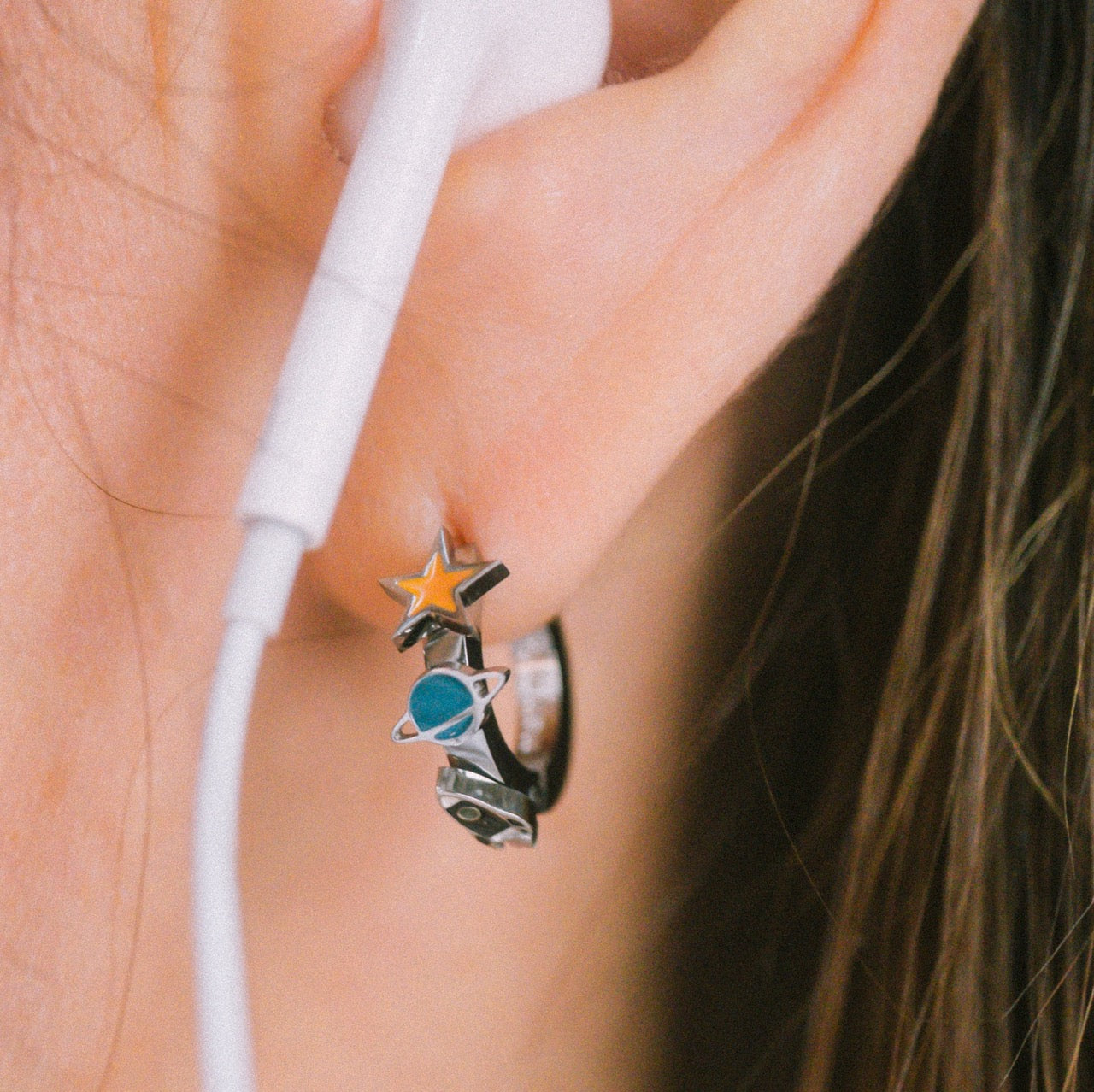 Space 3D Huggie Hoop Earrings