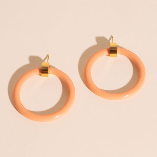 Peach Hoop Stud Earrings