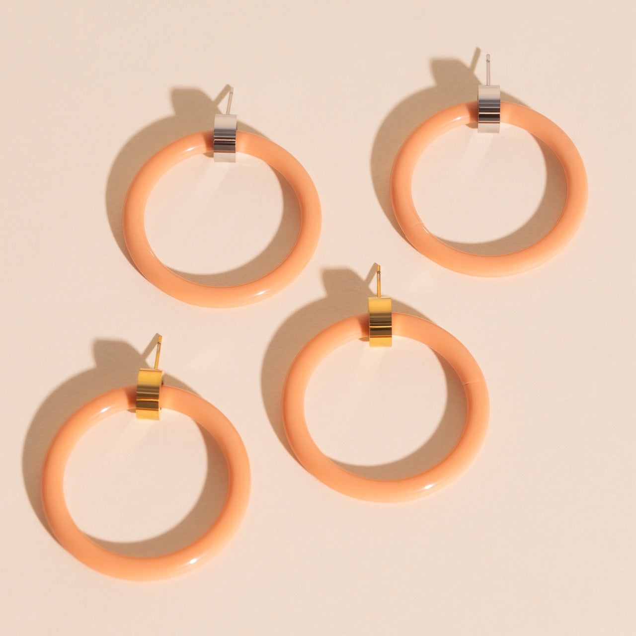 Peach Hoop Stud Earrings