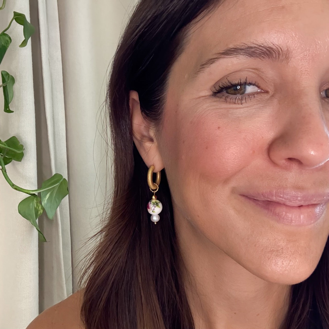 Floral Bead Huggie Hoop Charms