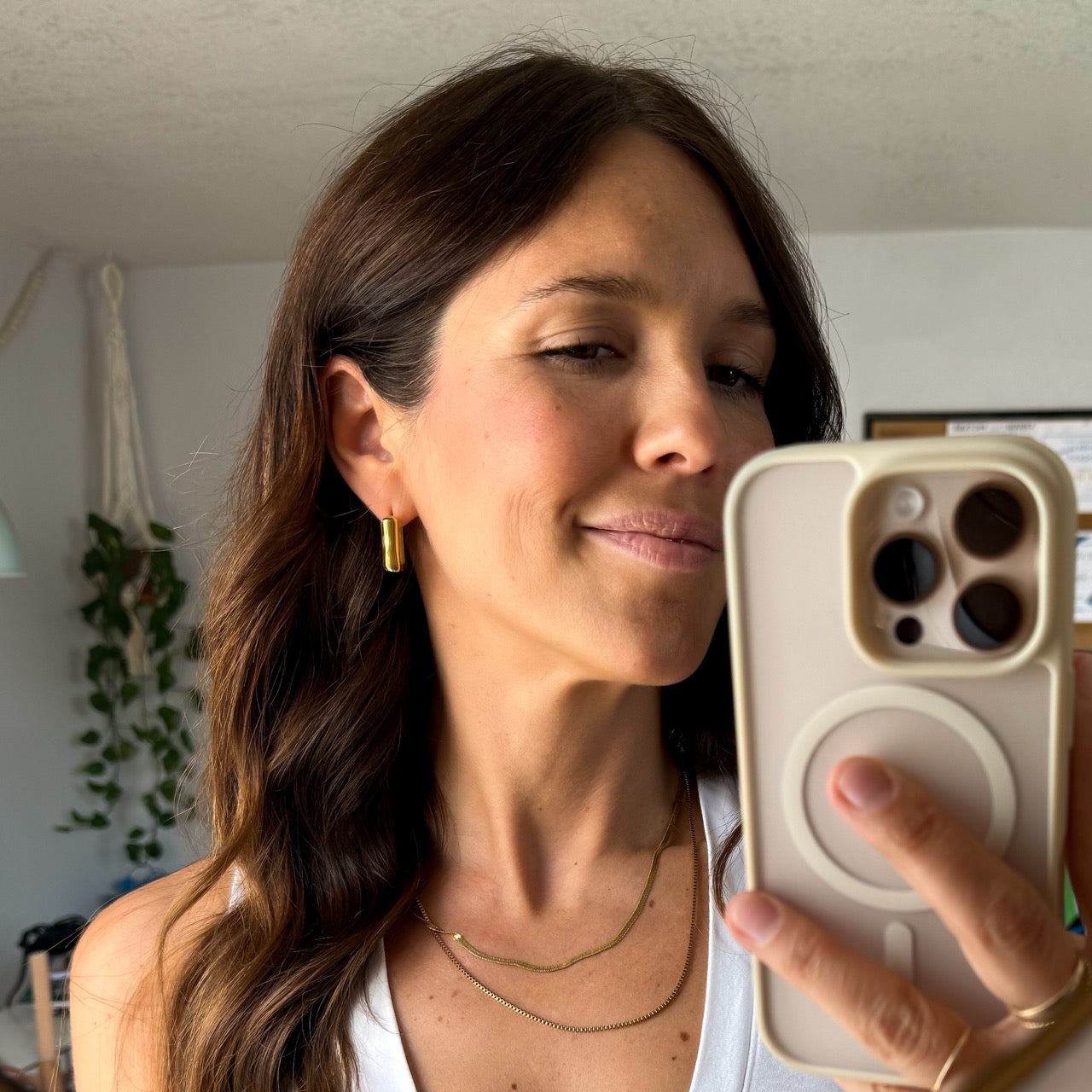 Chunky Rounded Rectangle Huggie Hoop Earrings