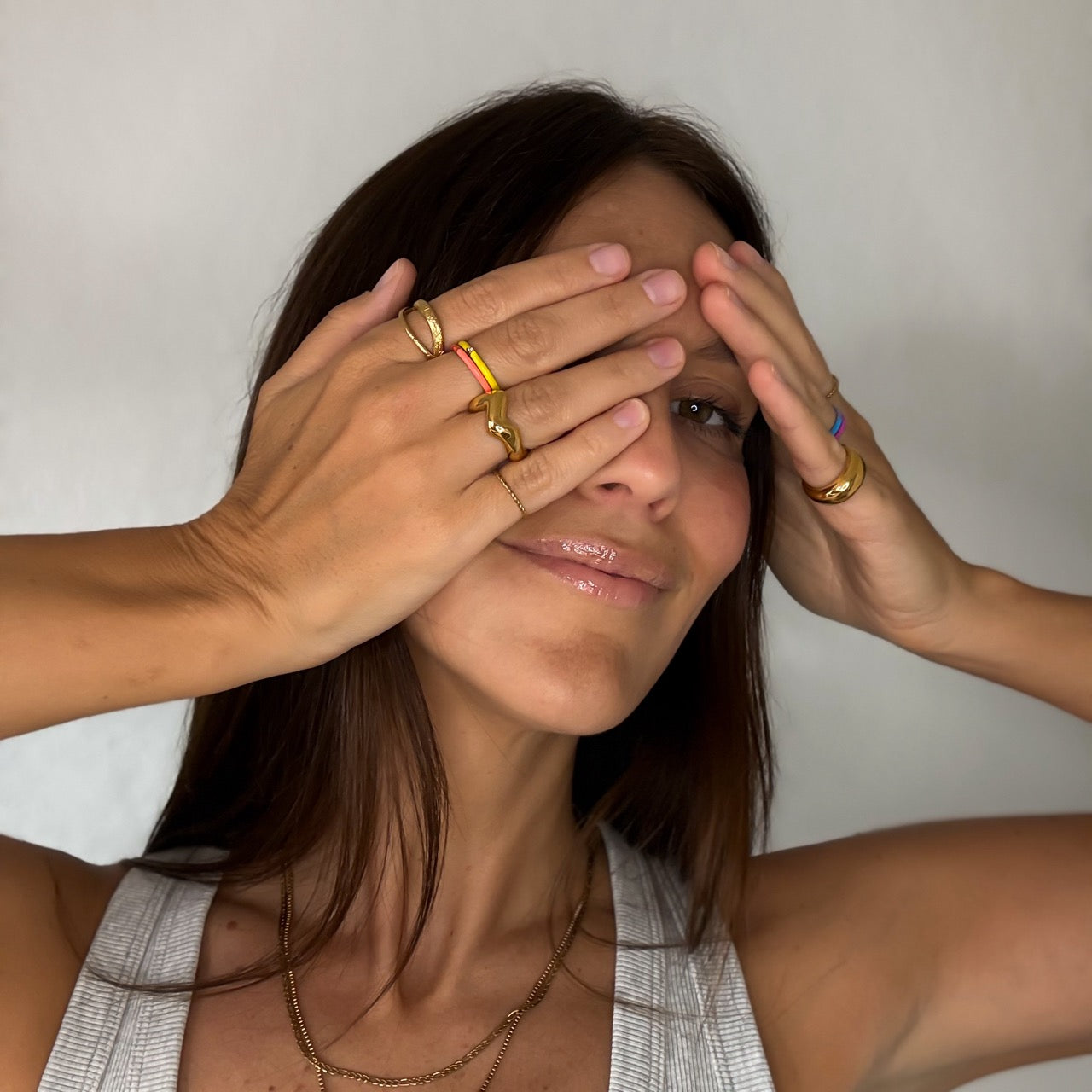 Split Color Neon Red & Pink Stacker Ring