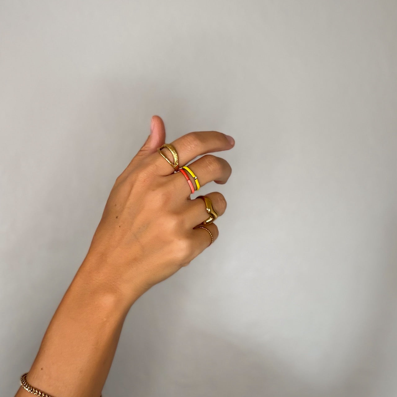 Neon Yellow & Pink Crystal Stacker Ring