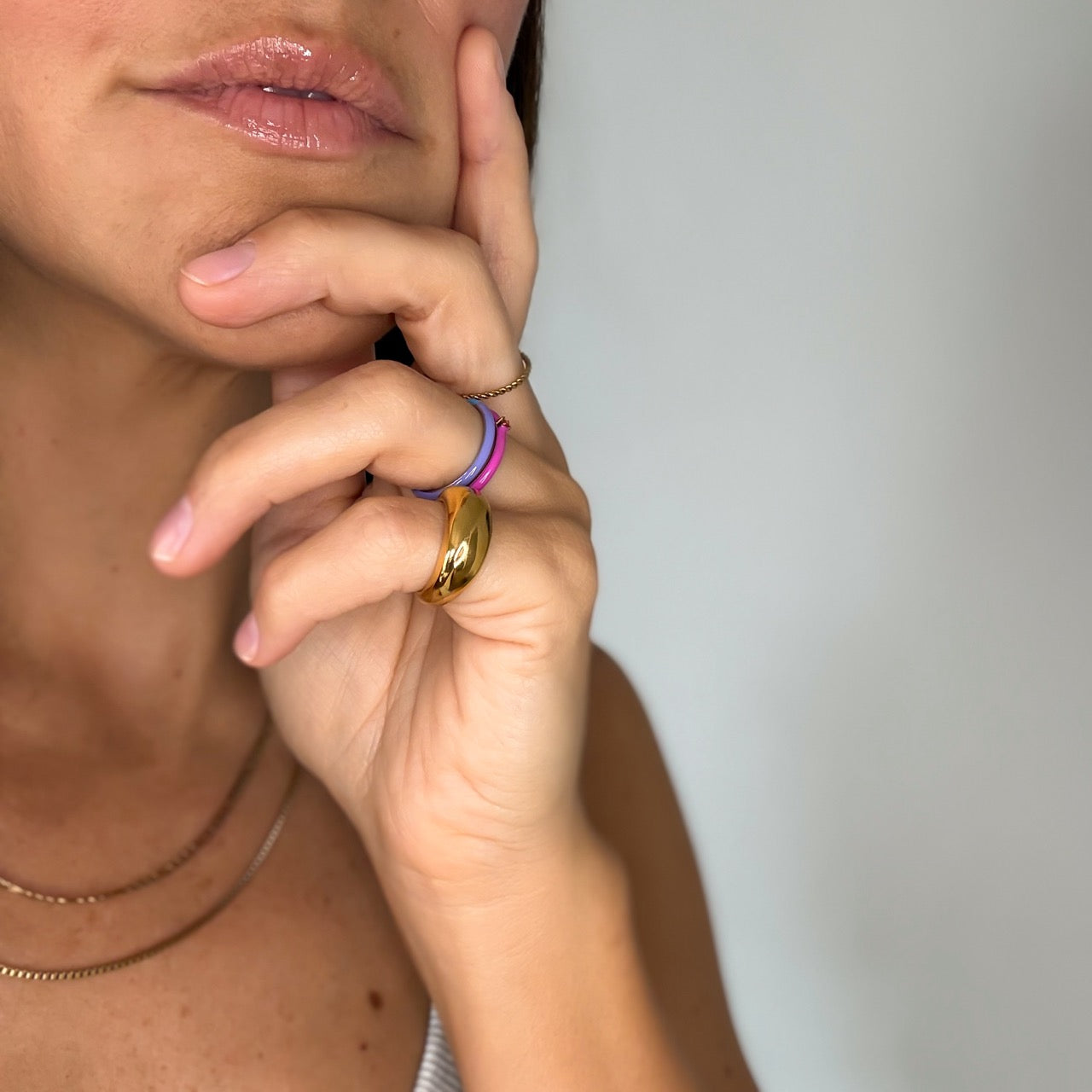 Neon Pink & Orange Crystal Stacker Ring