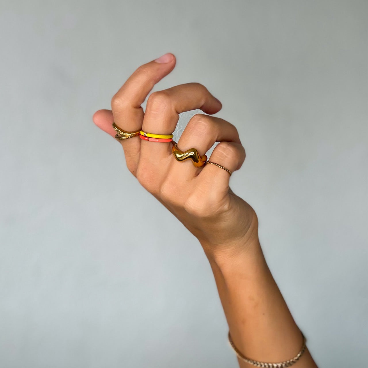 Split Color Neon Red & Pink Stacker Ring