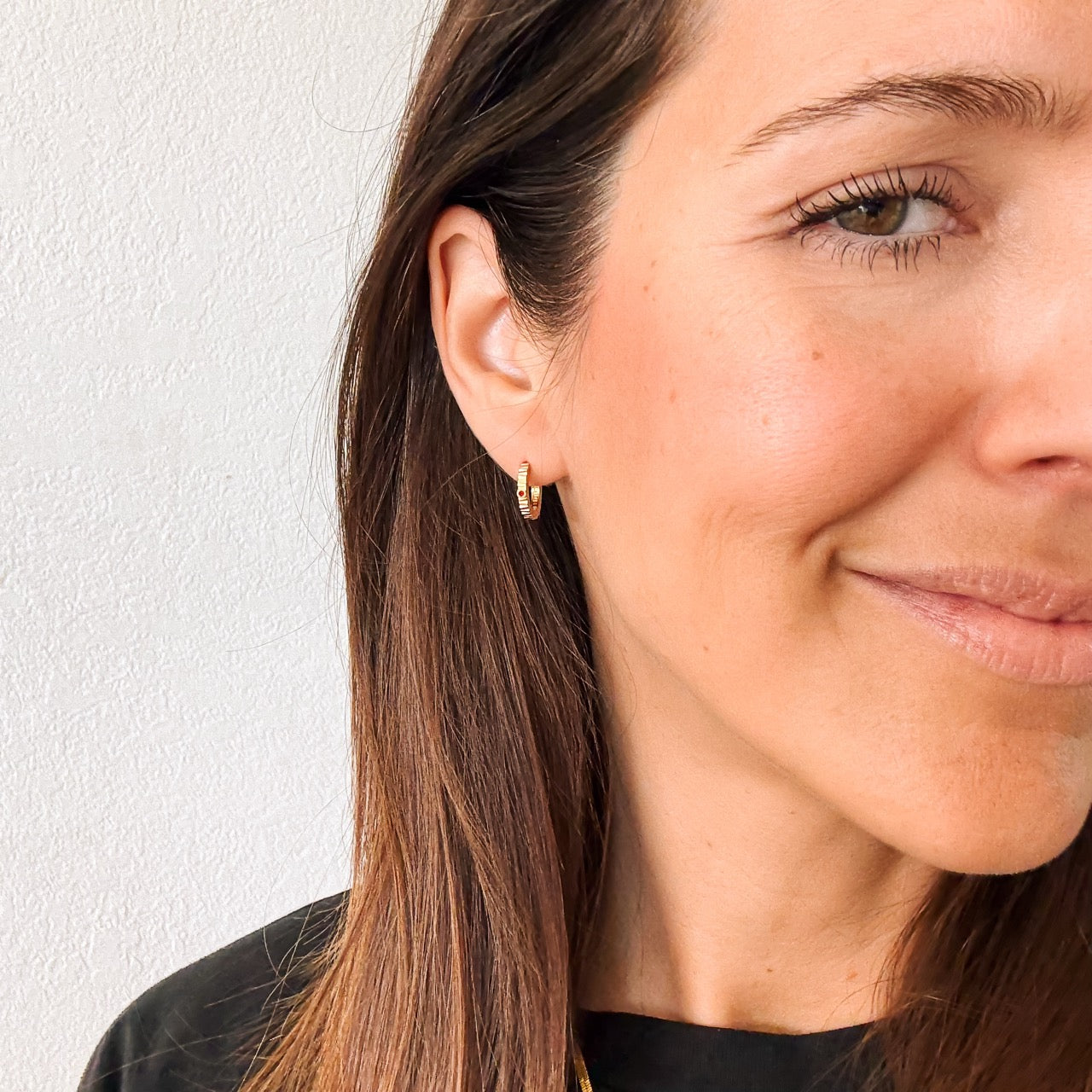 Red Crystal Textured Huggie Hoop Earrings