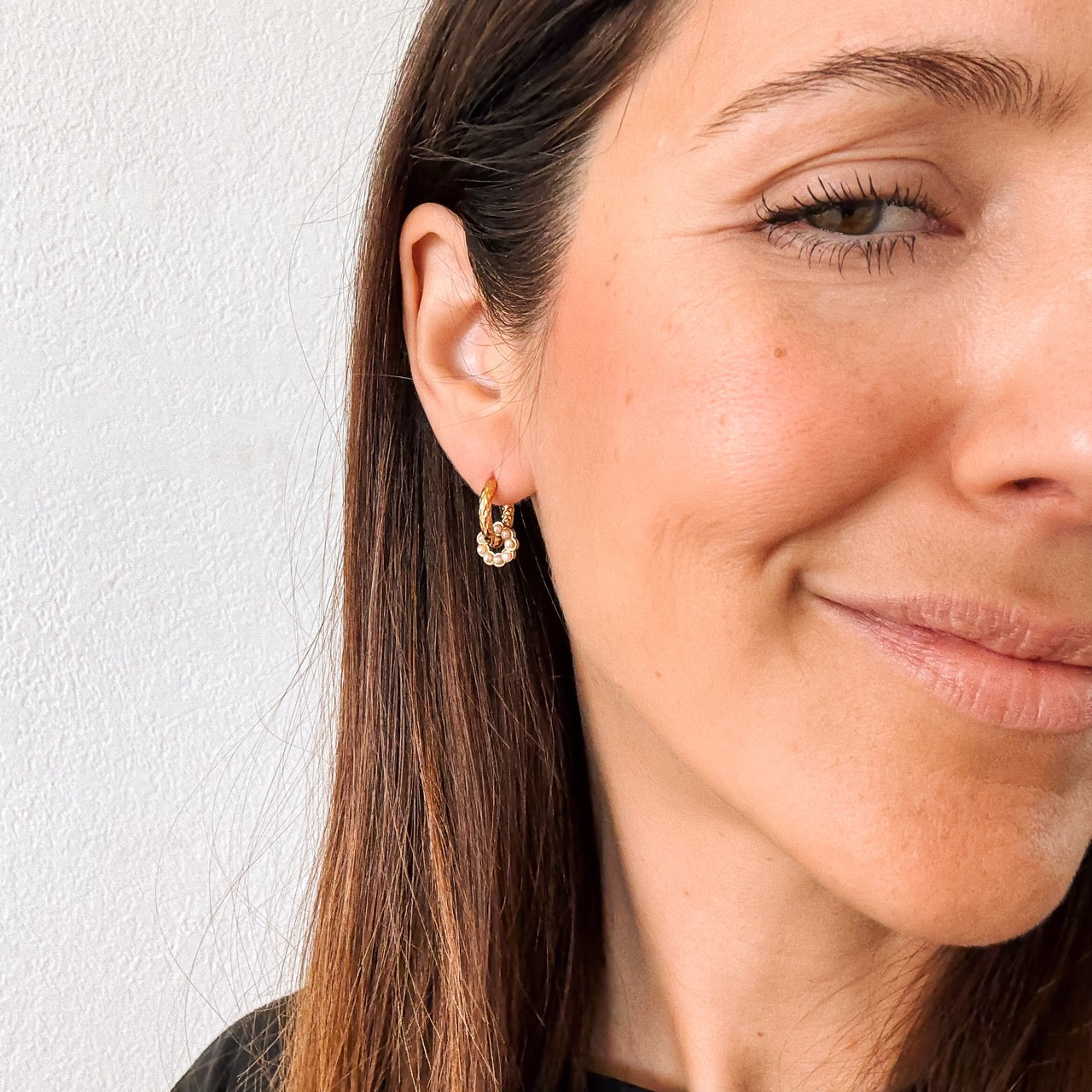 Pearl Wreath Huggie Hoop Charms