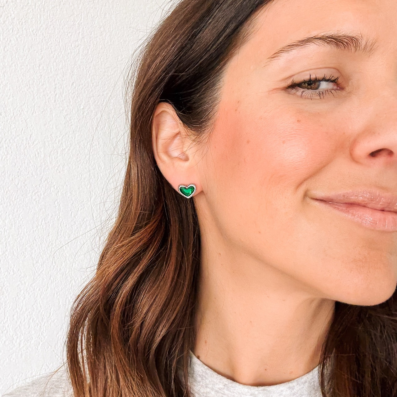 Emerald Heart Stud Earrings