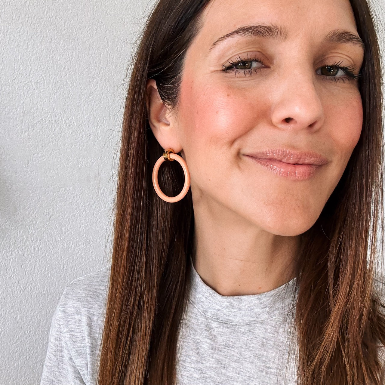 Peach Hoop Stud Earrings