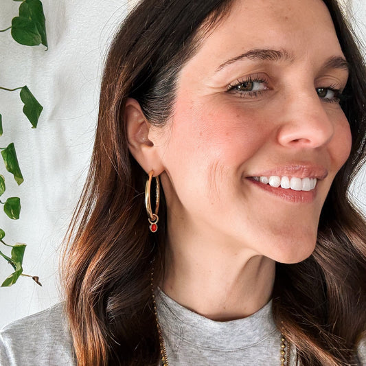 Stone Chunky Huggie Hoop Charms