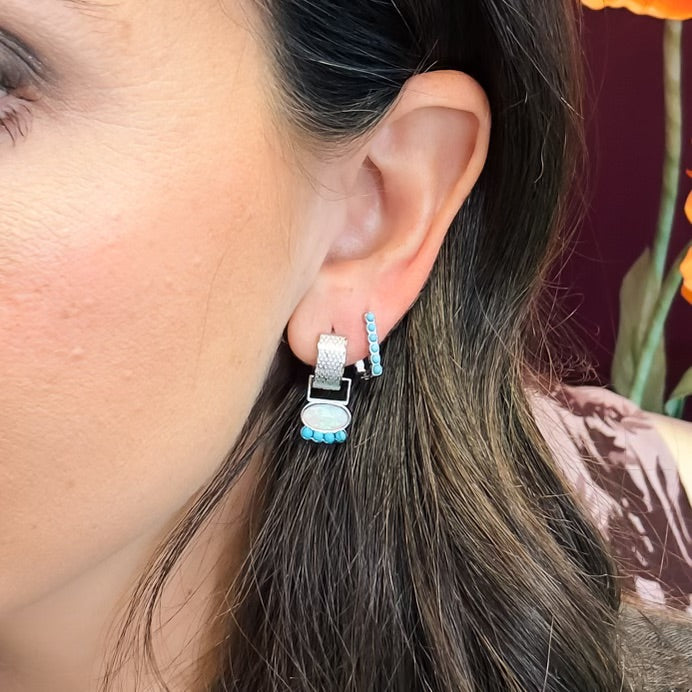 Turquoise Rectangle Huggie Hoop Earrings