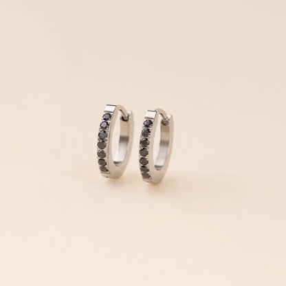 Black Gem Huggie Hoop Earrings