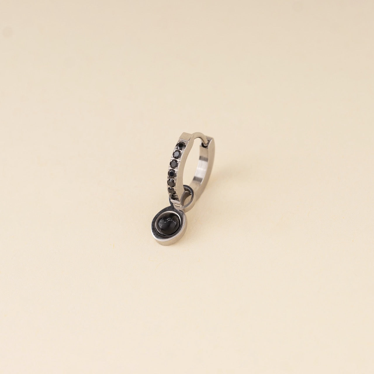 Black Gem Huggie Hoop Earrings