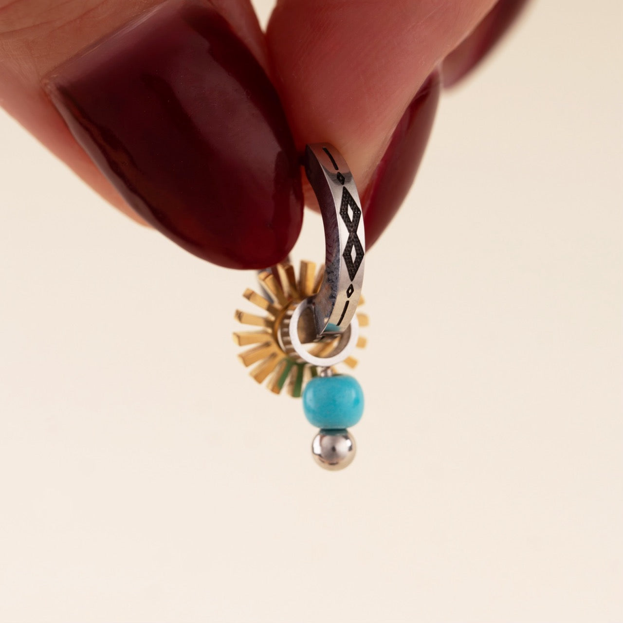 Turquoise Bead Huggie Hoop Charms