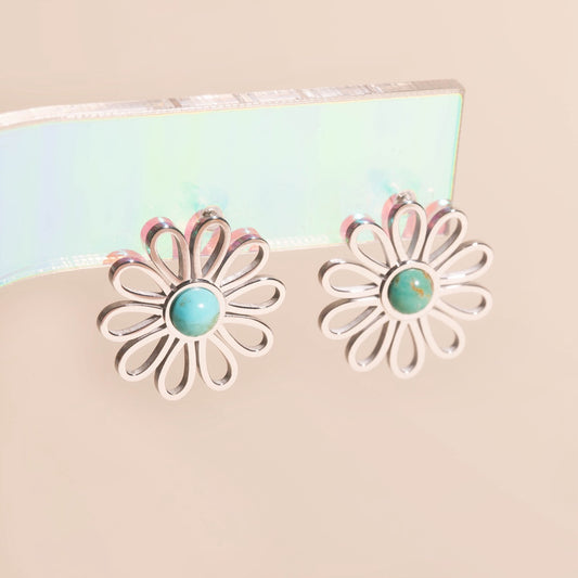 Turquoise Flower Stud Earrings