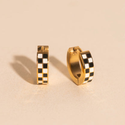 Checkered Chunky Huggie Hoop Earrings
