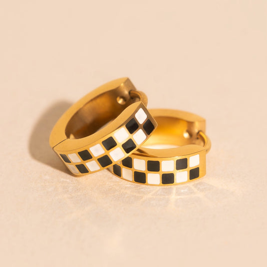 Checkered Chunky Huggie Hoop Earrings